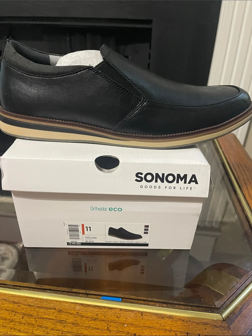 Sonoma Black Leather Slip-On Loafer with Tan-Trim Sole